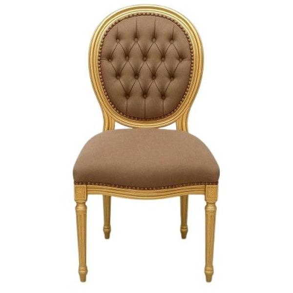 Mace Heritage Baroque Louis XVI Dining Chair – Taupe Velvet & Gold Frame