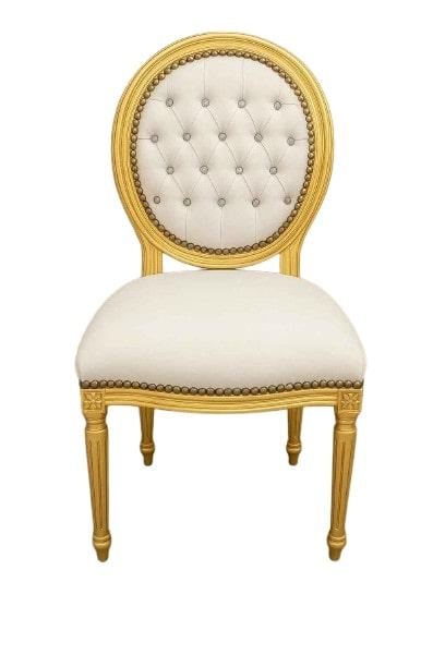Mace Heritage Barocker Louis XVI Esszimmerstuhl – Weißes Kunstleder & Goldrahmen