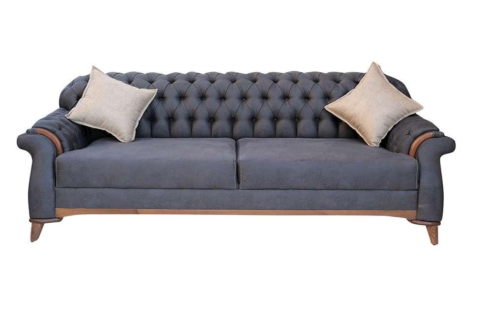 Modernes Sofa Chesterfield - Drei-Sitzer-Sofa - Dunkelgrau - Samtstoff - Wohnzimmermöbel - MACE