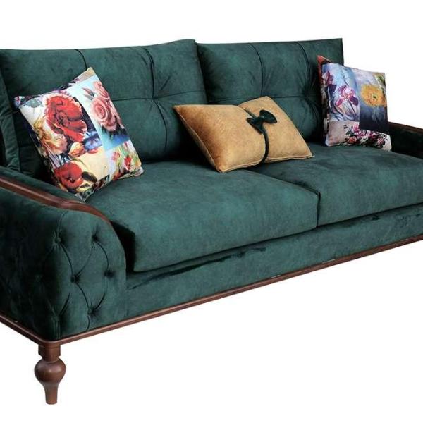 Modern sofa three seaters, Velvet fabric high quality materials, Dark green