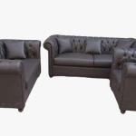 Chesterfield set style - Braunes deutsches Kunstleder - Dunkelbraune Farbe - Dreisitzer - Zweisitzer + Ein Sessel - Möbel für Wohnzimmer - Bürozimmer