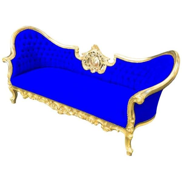 Baroque Luxury Style Napoleon III - Medallion - Gold/Blue - Classic Furniture - Living Room Furniture - Blue velvet fabric - Three Seater - MACE