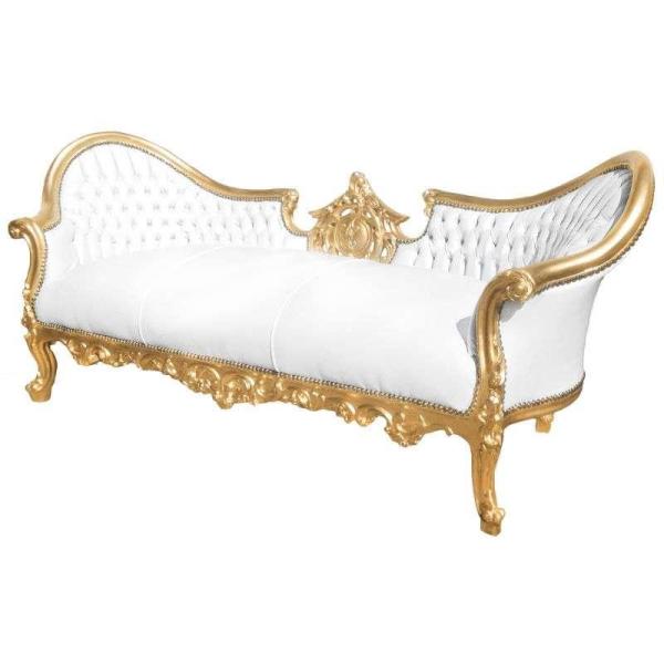 Baroque Luxury Style Napoleon III - Medallion - Gold/White - Classic Furniture - Living Room Furniture - White leather - Three Seater - MACE