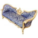 Baroque Luxury Style Napoleon III - Medallion - Gold/Blue flowery - Classic Furniture - Living Room Furniture - Blue flowery fabric - Three Seater - 210 cm - MACE