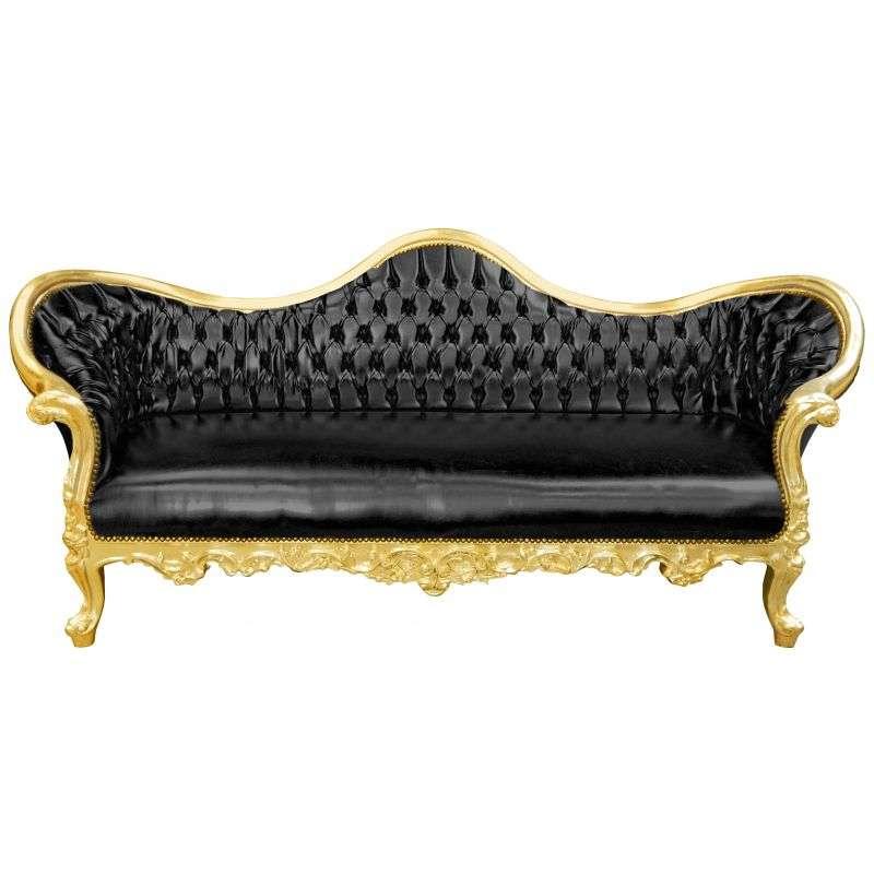 Baroque luxury Napoleon III style - Gold/Black - Classic furniture - Living room furniture - Black leather - Three seater - 210cm - MACE
