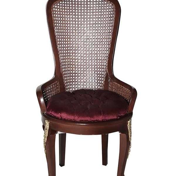 Baroque Louis XV style - Brown/Red/Brass - Caned Dinning armchair - Dinning room furniture - Red velvet fabric - Classic furniture - MACE