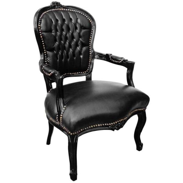Baroque armchair - Louis XV style - Black frame- Black faux leather - Dining armchair - living room furniture - classic furniture - MACE