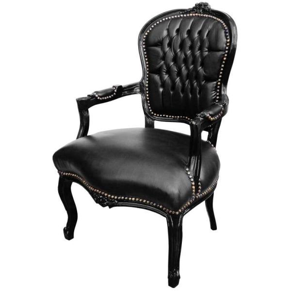 Baroque armchair - Louis XV style - Black frame- Black faux leather - Dining armchair - living room furniture - classic furniture - MACE