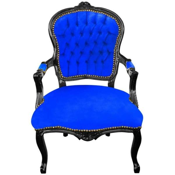 Baroque Louis XV style - Armchair - Black/Blue - Classic Furniture - Furniture for all rooms - Blue velvet - MACE