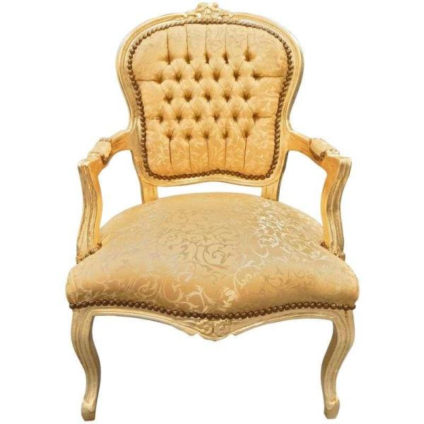 Baroque Louis XV style - Armchair - Gold/Gold - Classic furniture -all rooms furniture - Gold fabric material - MACE
