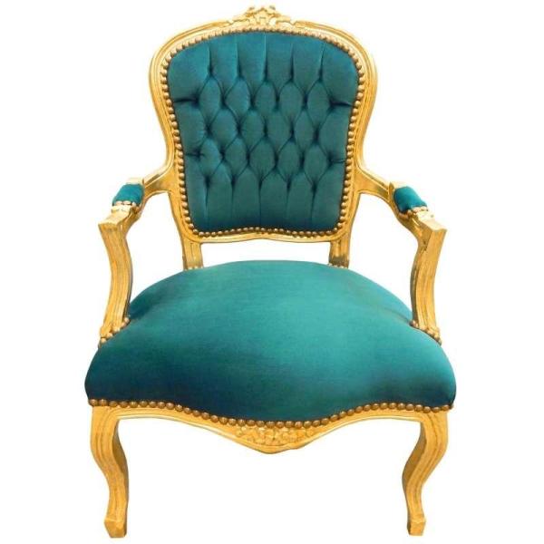 Baroque Louis XV style - Armchair - Black glossy/Green - Classic furniture - All rooms furniture - Green velvet fabric - MACE