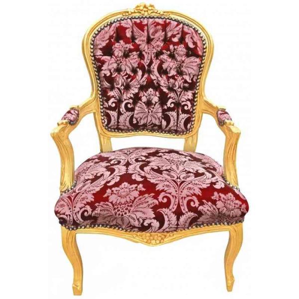 Baroque Louis XV style - Armchair - Gold/Red - Classic furniture -all rooms furniture - Red flowery satin fabric - MACE