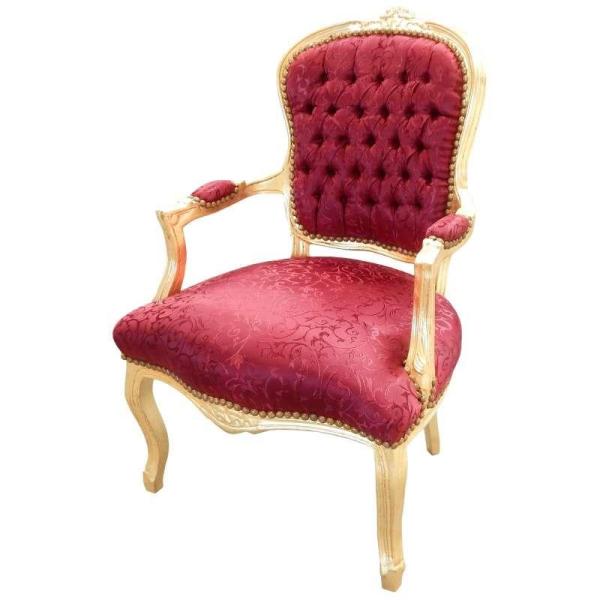 Baroque Louis XV style - Armchair - Gold/Red - Classic furniture -all rooms furniture - Red satin fabric - MACE