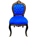 Barock Stil Napoleon III - Esszimmerstuhl - Intarsien - Schwarz/Blau/Messing - Klassische Möbel - Esszimmermöbel - Blauer Samtstoff - MACE