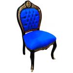 Barock Stil Napoleon III - Esszimmerstuhl - Intarsien - Schwarz/Blau/Messing - Klassische Möbel - Esszimmermöbel - Blauer Samtstoff - MACE
