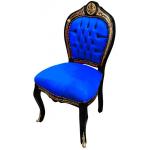 Barock Stil Napoleon III - Esszimmerstuhl - Intarsien - Schwarz/Blau/Messing - Klassische Möbel - Esszimmermöbel - Blauer Samtstoff - MACE