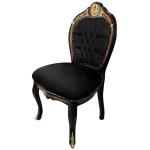 Barock-Stil Napoleon III - Esszimmerstuhl - Intarsien - Schwarz/Schwarz/Messing - Klassische Möbel - Esszimmermöbel - Schwarzer Samtstoff - MACE