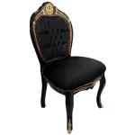 Barock-Stil Napoleon III - Esszimmerstuhl - Intarsien - Schwarz/Schwarz/Messing - Klassische Möbel - Esszimmermöbel - Schwarzer Samtstoff - MACE
