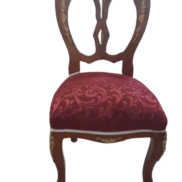 Luxury baroque dining chair in brown with brass and marquetry - Red velvet fabric - Brass strap frame - MACE