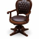 MACE Heritage – Louis XV Baroque Chair in Brown Beechwood with Dark Faux Leather Seat and Brass Details