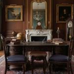 MACE Heritage – Louis XV Baroque Chair in Brown Beechwood with Dark Faux Leather Seat and Brass Details