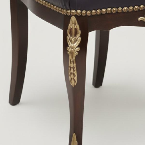 MACE Heritage – Louis XV Baroque Chair in Brown Beechwood with Dark Faux Leather Seat and Brass Details