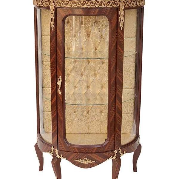 Baroque glass cabinet Rococo with beige marble antique style cabinet Louis XV