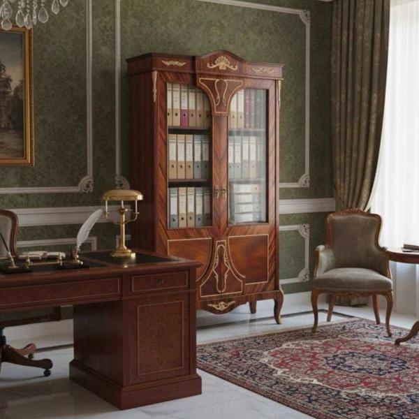 MACE Heritage - Bürovitrine - Messing - Farbe Braun - Zwei Glastüren - Zwei Schubladen - Aktenschrank - Büromöbel