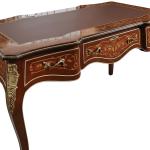 Luxuriöser Schreibtisch im Barockstil - Braun - Messing - Drei Schubladen - Arbeitsplatte aus Kunstleder - Intarsien - Büromöbel - MACE