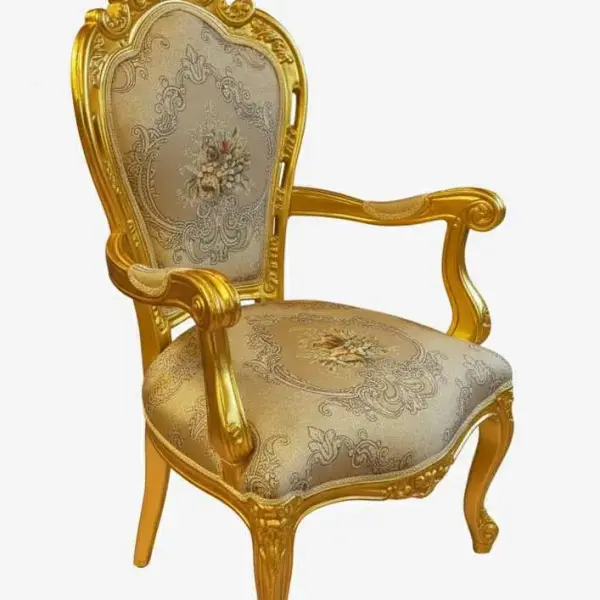 MACE Heritage – Barock Sessel – Handgeschnitzter Goldrahmen mit gold-champagnerfarbener Brokatpolsterung
