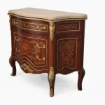 MACE Heritage - Kommode im Barockstil - Farbe Braun - Messing - 3 Schubladen - Beige Marmor - Intarsien - 115cm Breite