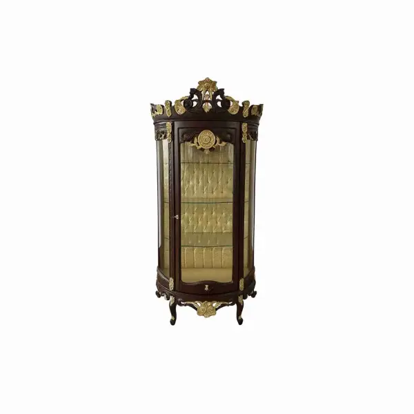 MACE Heritage – Luxuriöse Barock-Vitrine in Braun & Gold mit Krone – Handgefertigt – 212 cm