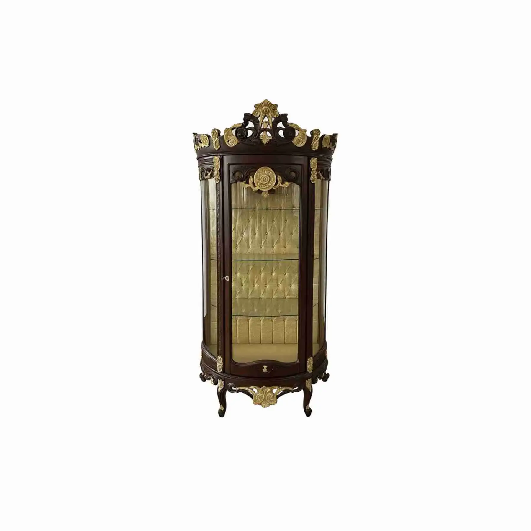 MACE Heritage – Luxuriöse Barock-Vitrine in Braun & Gold mit Krone – Handgefertigt – 212 cm