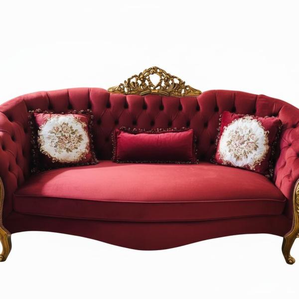 MACE Heritage - Luxus-Sofa im Barock-Stil - Roter Samt-Stoff -Goldenes Holz - klassische Möbel