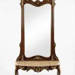MACE Heritage – Grand Baroque Console Table with Oversized Mirror in Mahogany Look & Brass Details – 217cm