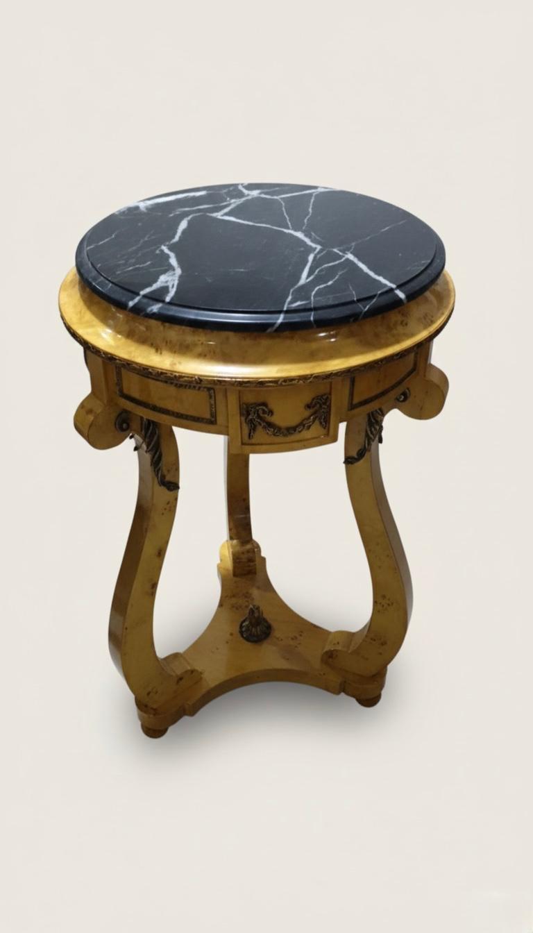 MACE Heritage – Baroque Louis XVI Side Table in Bird’s-Eye Maple with Metal Accents