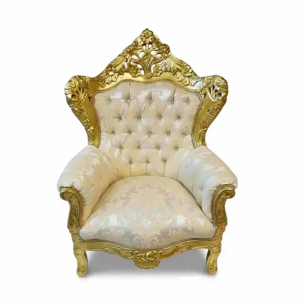 MACE Heritage - Baroque Style Armchair - Gold frame wood - Living Room Furniture - Gold/Champagne Satin fabric - Furniture For All Rooms - Width 80 Cm