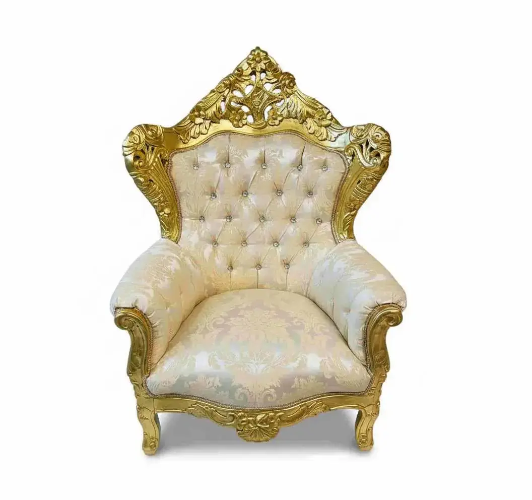 MACE Heritage - Barockstil Sessel - Goldrahmen Holz - Wohnzimmermöbel - Gold/Champagne Satin Stoff - Möbel für alle Räume - Breite 80 Cm