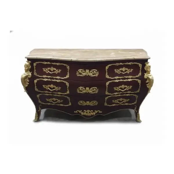 MACE Heritage – XL Barock-Kommode in Dunkelbraun mit Naturmarmor & Messing-Ornamenten – Handgefertigt aus Massiv-Buche- 150cm