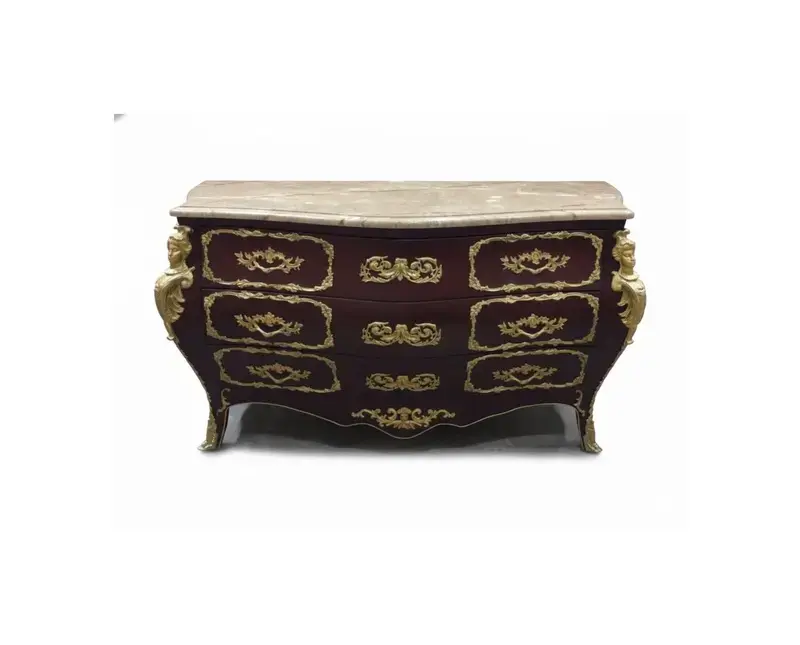 MACE Heritage – XL Barock-Kommode in Dunkelbraun mit Naturmarmor & Messing-Ornamenten – Handgefertigt aus Massiv-Buche- 150cm