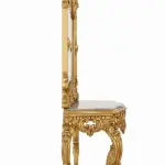 MACE-Barock-Gold-Konsole-Handgefertigt-Massivholz-Spiegel-Beige Marmorplatte-Wohnzimmer-Halle-Klassikmöbel-H 225cm