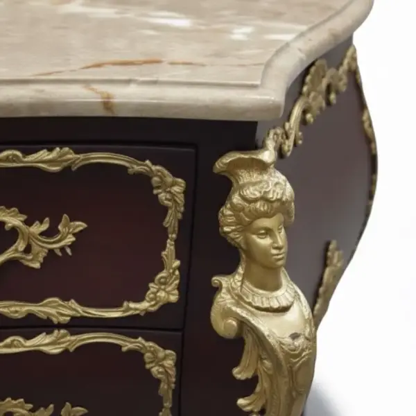 MACE Heritage – XL Barock-Kommode in Dunkelbraun mit Naturmarmor & Messing-Ornamenten – Handgefertigt aus Massiv-Buche- 150cm