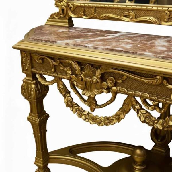 MACE Heritage Barock Konsole mit Spiegel – Gold & Marmor – Handgefertigt