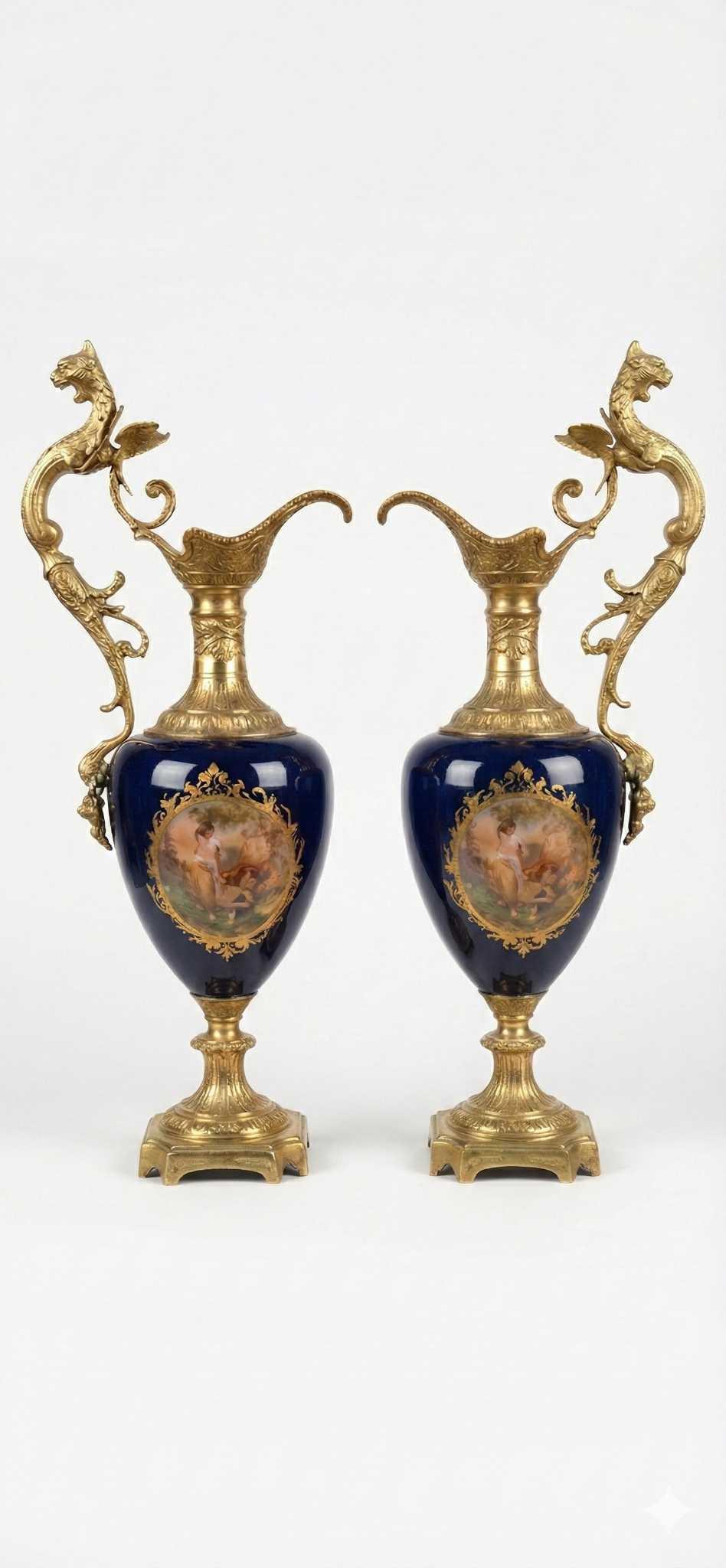 MACE Heritage - Luxus-Barockvase - Weinkrugform - Dunkelblau - Messing - Vasen-Set - Zwei Vasen rechts und links