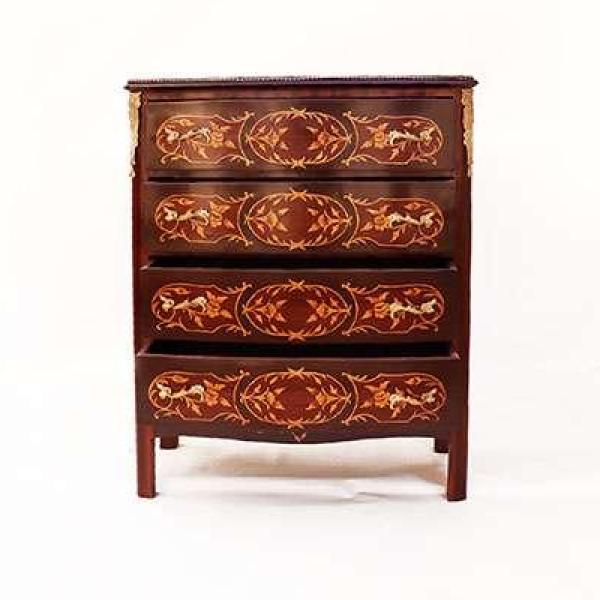 Barockstil - Kommode - Barockschrank Louis XV antiker Stil - Braun/Marketerie/Messing - Klassische Möbel - Wohnzimmermöbel - MACE