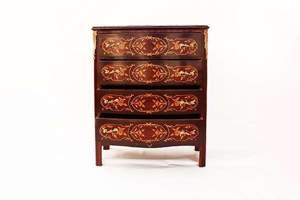 MACE - Barocke Anrichte/Kommode im Louis xv Stil - Braun/Messing - Vier Schubladen - Beige Marmor