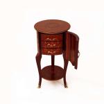 MACE - Barque Louis XV side table - Round shape - Brown color - Bras - Three small drawers - Marquetry