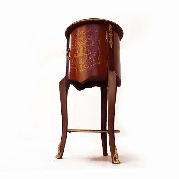 MACE - Barque Louis XV side table - Round shape - Brown color - Bras - Three small drawers - Marquetry