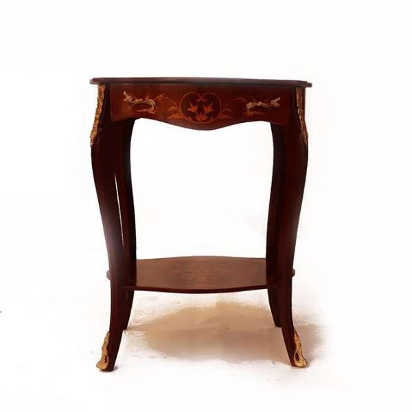 MACE - Barque Louis XV side table - Rectangle shape - Brown color - Brass - One drawer -One shelf - Marquetry
