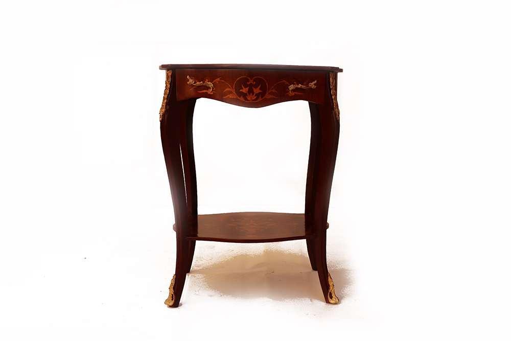 MACE - Barque Louis XV side table - Rectangle shape - Brown color - Brass - One drawer -One shelf - Marquetry